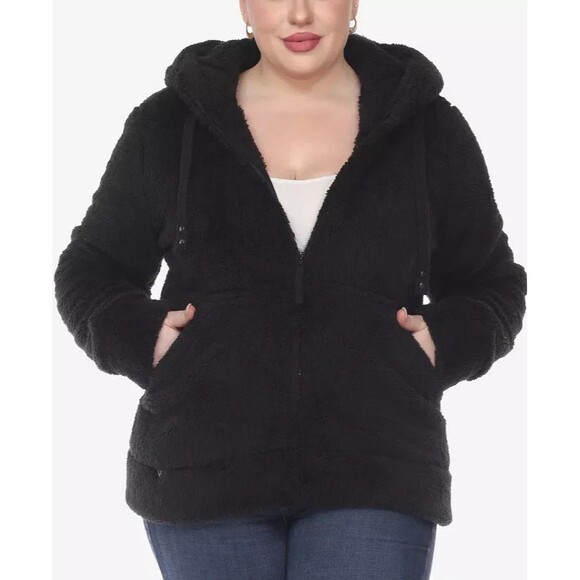 White Mark Women's Plus Size Hooded Sherpa Jacket  Super Soft and Cozy Black 2X - Picture 1 of 7